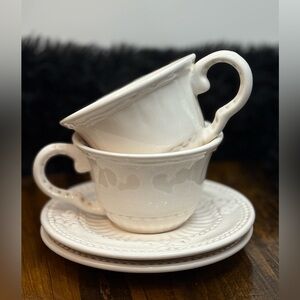 American Atelier At Home Baroque Ironstone China Cups & Saucers Set of 2